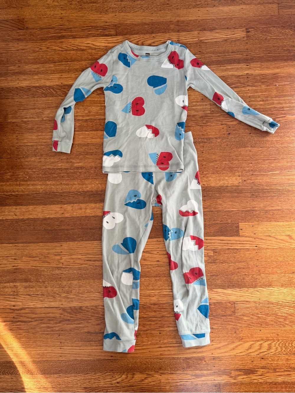 Tea Collection Gray Kids Pajama Set with Red, Blue & White Hearts